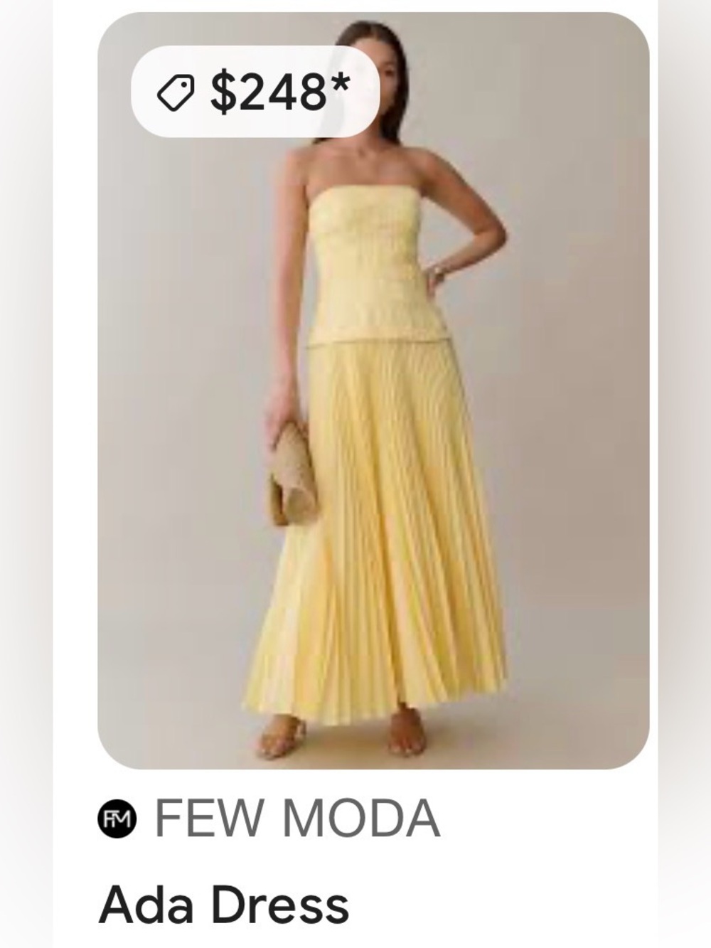 Few Moda Ada Yellow Strapless Pleated Maxi Dress Size 2 NWT - Picture 4 of 7